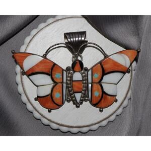 Vintage Navajo Ray Adakai Sterling Inaly Butterfly Pendant/Brooch 52.3G / 2.8in